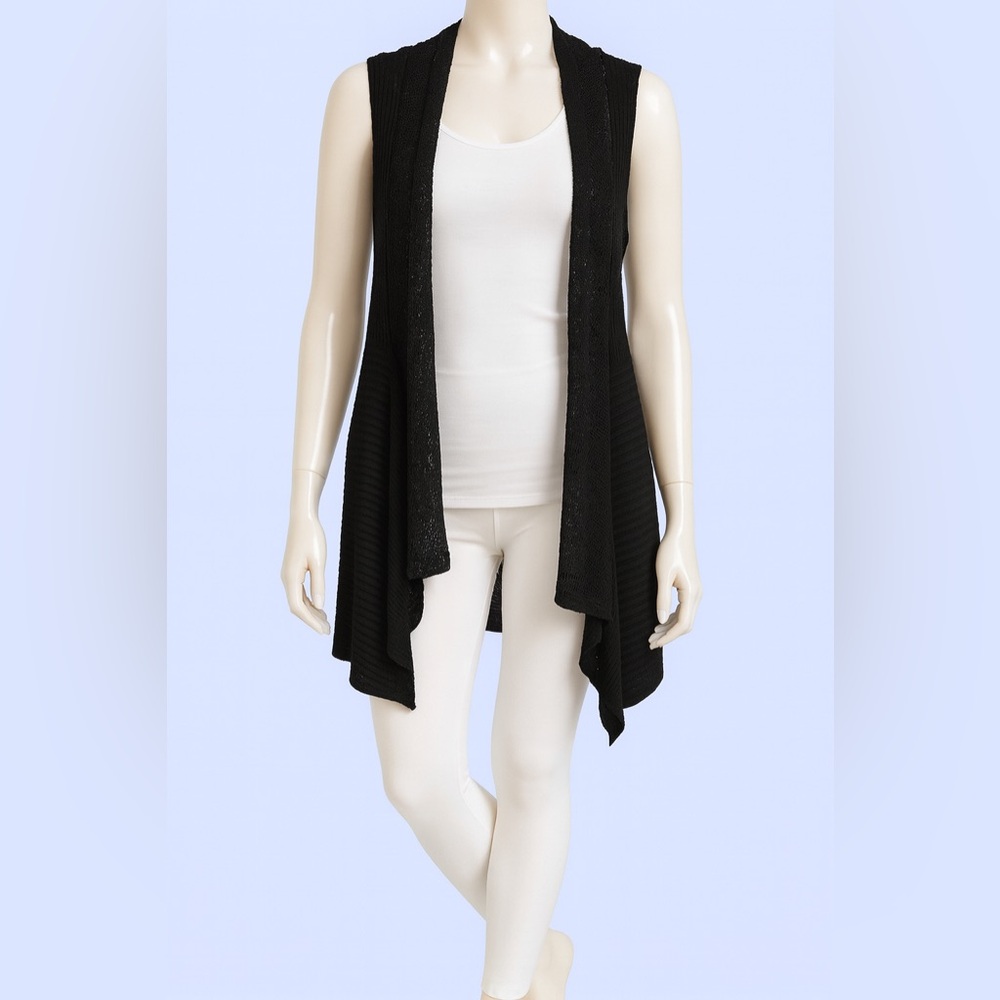 Black Sleeveless Knit Cardigan Vest